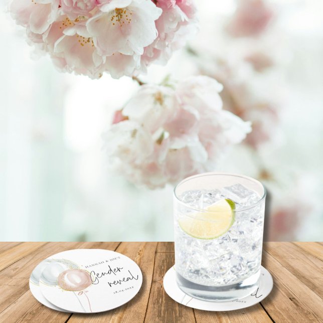 Pink & Blue Balloon Gender Reveal Team Boy Round Paper Coaster (Creator Uploaded)