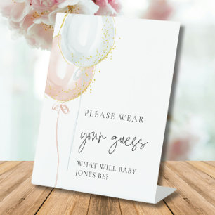 Pink & Blue Balloon Gender Reveal Wear your Guess Pedestal Sign