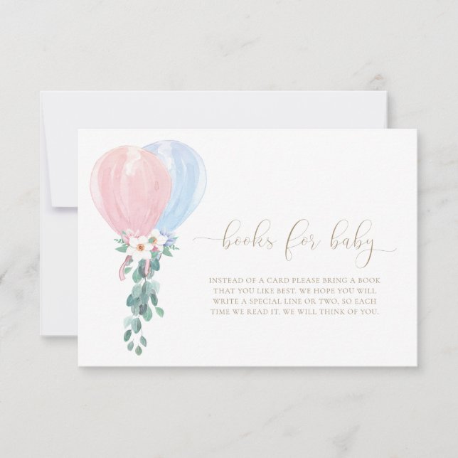 Pink Blue Balloons Books For Baby Request Card (Front)