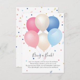 Pink Blue Balloons & Confetti Bring a Book Enclosure Card