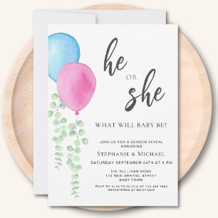 Pink Blue Balloons Gender Reveal Invitation