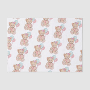 Pink & Blue Balloons & Teddy Bear Baby Girl Tissue Paper