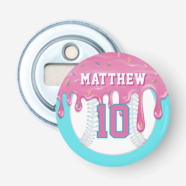 Pink & Blue Baseball Drip Bottle Opener (Front)