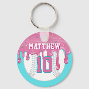 Pink & Blue Baseball Drip Key Ring