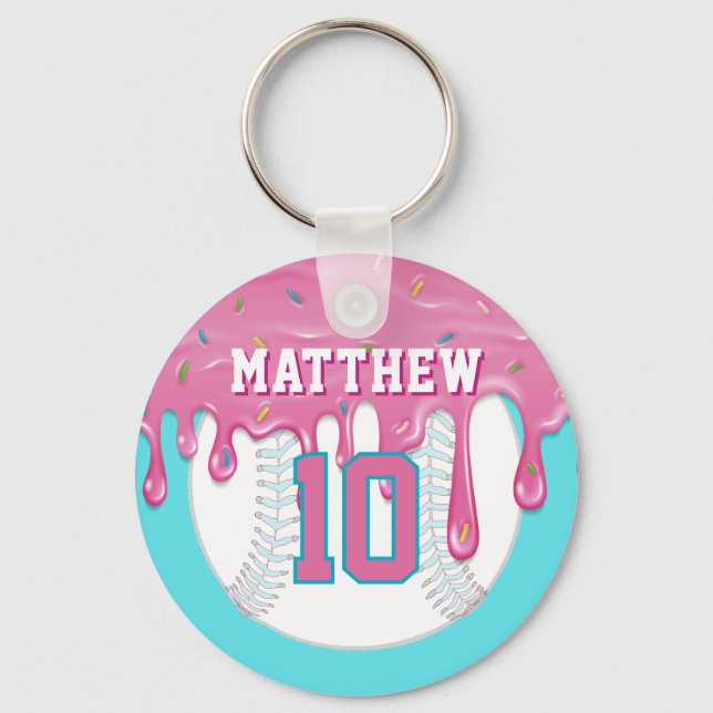 Pink & Blue Baseball Drip Key Ring (Back)