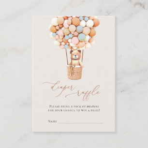 Pink & Blue Bear Balloons Diaper Raffle Tickets Enclosure Card