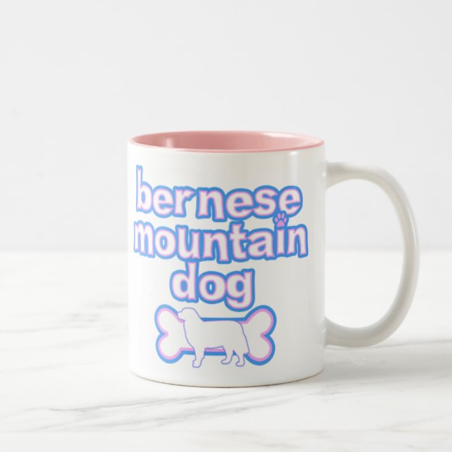 Pink & Blue Bernese Mountain Dog Two-Tone Coffee Mug (Right)