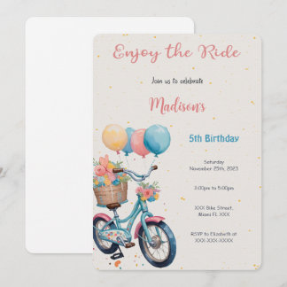 Pink & Blue Bike Birthday Invitation