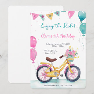 Pink & Blue Bike Birthday Party Invitation