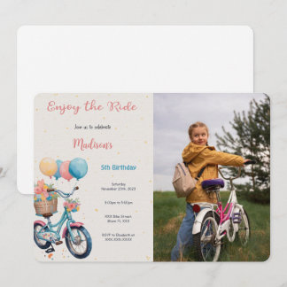 Pink & Blue Bike Birthday Photo Invitation