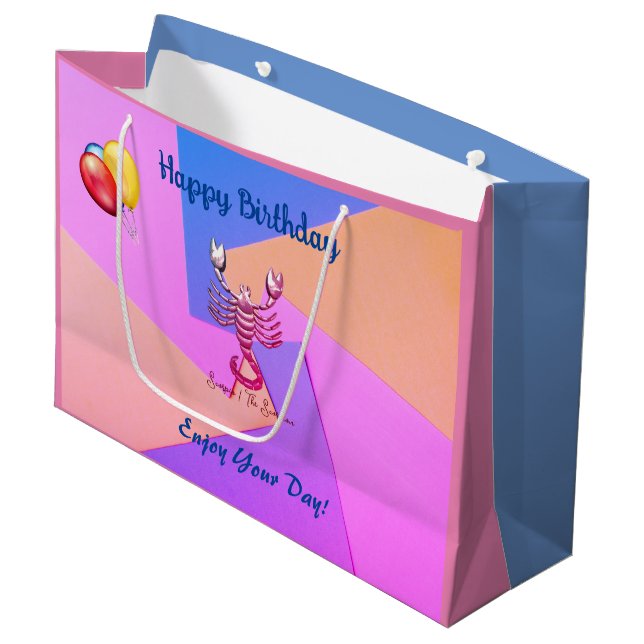Pink, Blue Birthday Scorpio  Large Gift Bag (Front Angled)