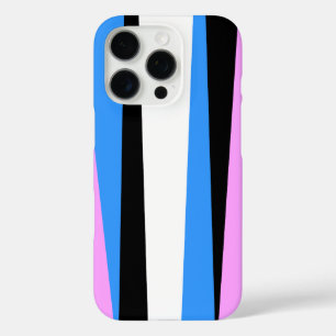 Pink, Blue, Black and White Stripe Design iPhone 16 Pro Case