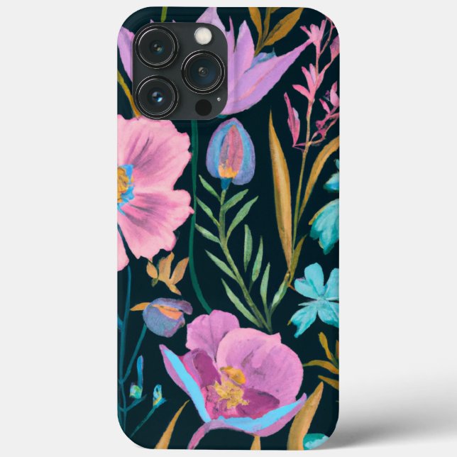 Pink, Blue & Black Floral Design Case-Mate iPhone Case (Back)