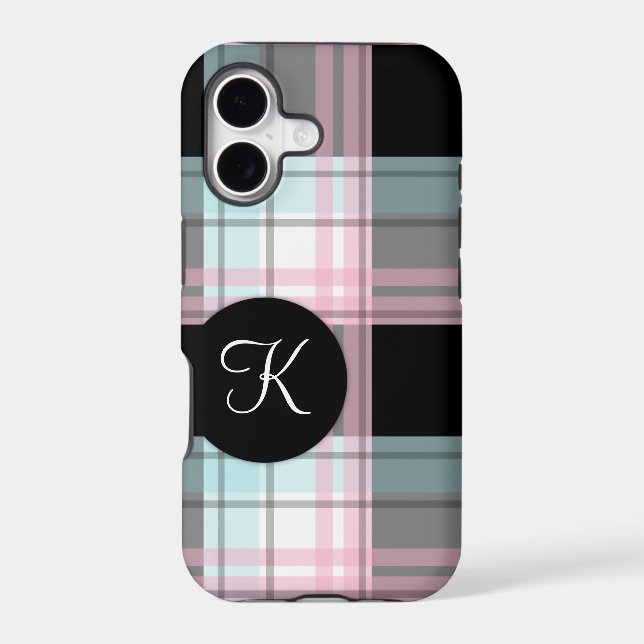 Pink Blue Black Plaid Monogram iPhone 5 Case (Back)