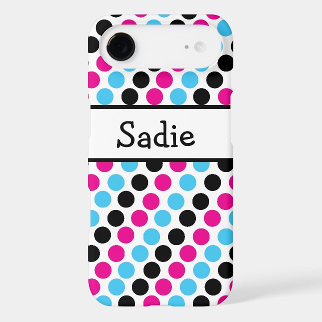 Pink, Blue, & Black Polka Dots with Name Plate Case-Mate iPhone Case (Back)