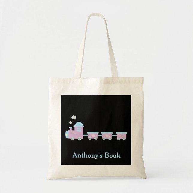 Pink Blue Black train kids named library Tote Bag (Front)
