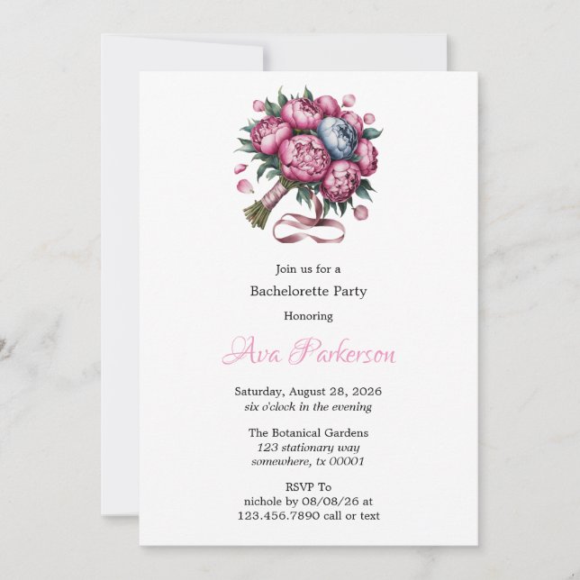 Pink & Blue Blooms Bouquet Bachelorette Party Invitation (Front)
