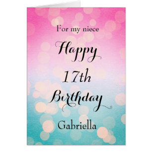 Pink Blue Bokeh Niece 17th Birthday