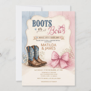 Pink Blue Boots or Bows Gender Reveal Invitation
