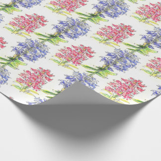 Pink & Blue Botanical Watercolour Floral Hyacinth  Wrapping Paper