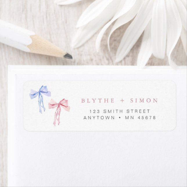 Pink Blue Bow Address Label Gender Reveal Coquette (Insitu)