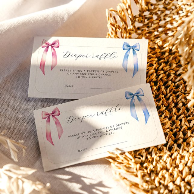 Pink Blue Bow Diaper Raffle Ticket Baby Shower Enclosure Card (Creator Uploaded)