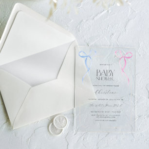 Pink Blue Bow Gender Neutral Baby Shower Acrylic Invitations