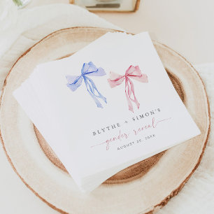 Pink Blue Bow Gender Reveal Paper Napkins Coquette