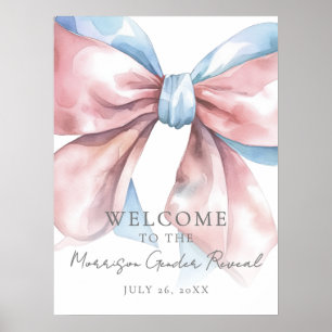 Pink Blue Bow Gender Reveal Welcome Sign