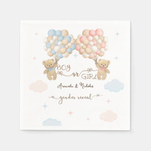 Pink Blue Boy Girl Bear Balloons Gender Reveal Napkin