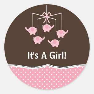 Pink Blue & Brown Elephant Mobile Thank You Classic Round Sticker