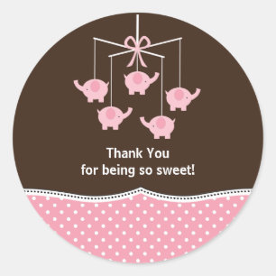 Pink Blue & Brown Elephant Mobile Thank You Classic Round Sticker