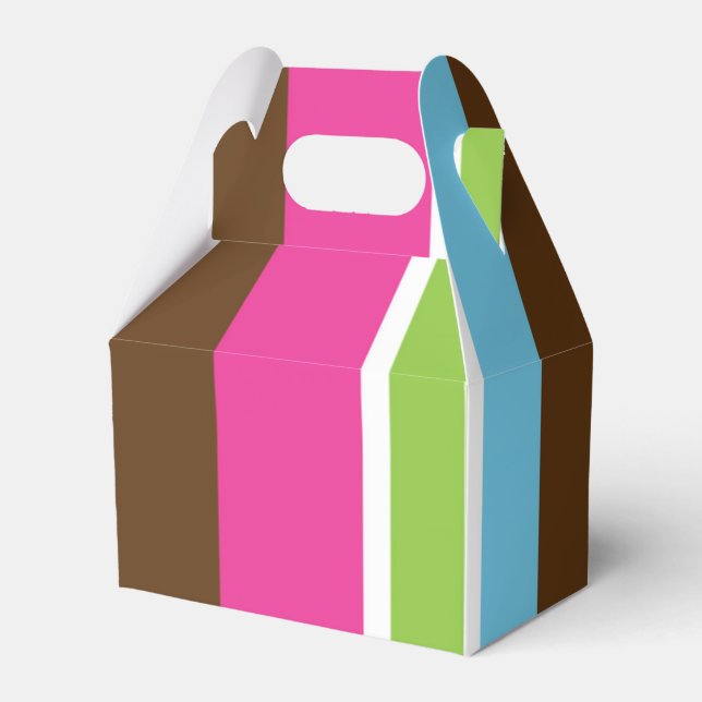 Pink Blue Brown Green Modern Birthday Party Favour Favour Box (Front Side)