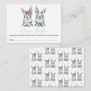Pink Blue Bunnies Gender Reveal Diaper Raffle Enclosure Card