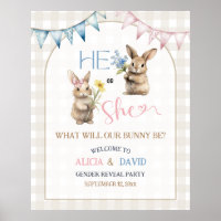 Pink Blue Bunny Floral Gender Reveal Welcome Sign