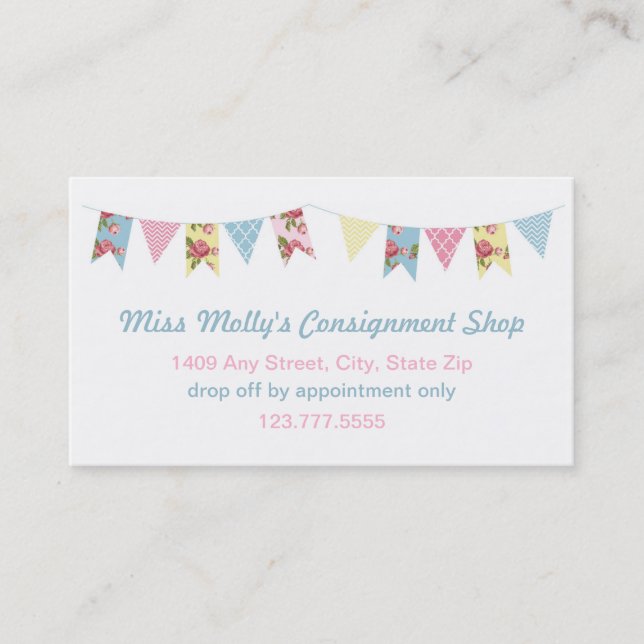 Pink & Blue Bunting Consignment Store / Daycare Business Card (Front)
