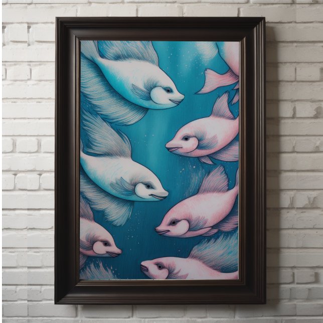 Pink Blue Chalk Drawing Fish Poster (Creator Uploaded)