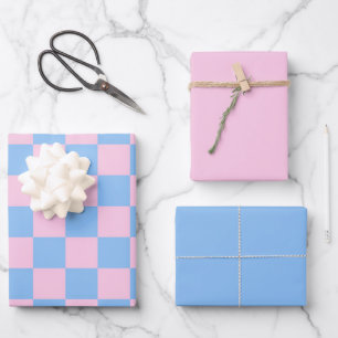 Pink Blue Checkerboard Baby Shower Mod Wrapping Paper Sheet