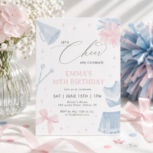 Pink Blue Cheerleading Birthday Coquette Bow Girl  Invitation