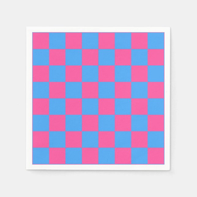 Pink Blue Chequered Check Pattern Napkin (Front)
