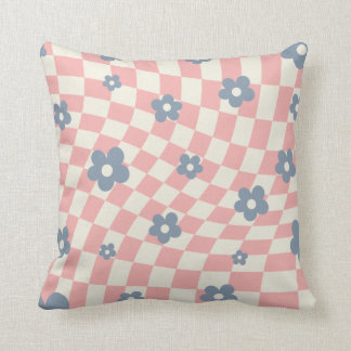 Pink Blue Chequered Floral Cushion