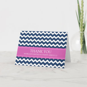 Pink Blue Chevron Birthday Party Thank You Card