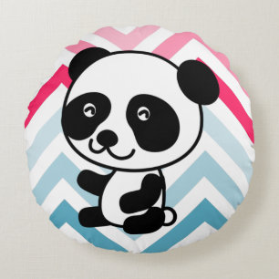 Pink & Blue Chevron Panda Bear Throw Pillow