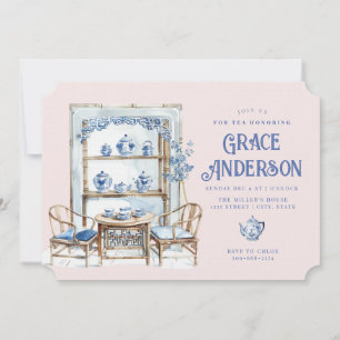  Pink & Blue Chinoiserie Bamboo Tea Invitation