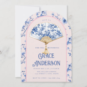 Pink & Blue Chinoiserie Fan Bridal Tea Invitation