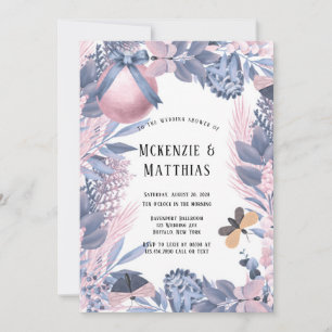 Pink Blue Christmas Floral Wedding Shower Invitation