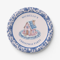 Pink & Blue Christmas Gingerbread W/ Damask Border