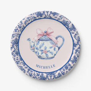 Pink & Blue Christmas TEA W/ Damask Border Paper Plate