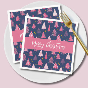 Pink Blue Christmas Tree Pattern Napkin