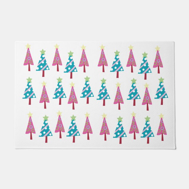 Pink & Blue Christmas Trees Matt Doormat (Front)